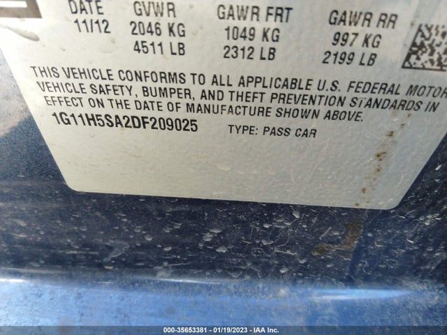 2013 CHEVROLET MALIBU LTZ VIN: 1G11H5SA2DF209025