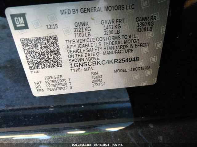 2019 Chevrolet Tahoe, VIN: 1GNSCBKC4KR254948