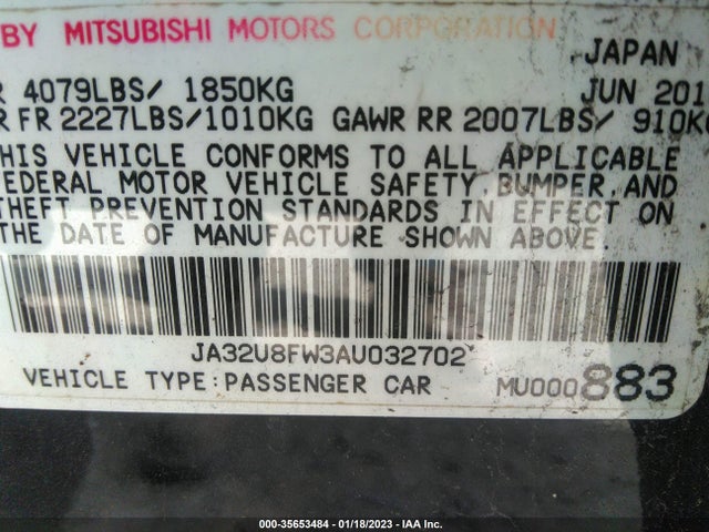 JA32U8FW3AU032702 Mitsubishi LANCER GTS