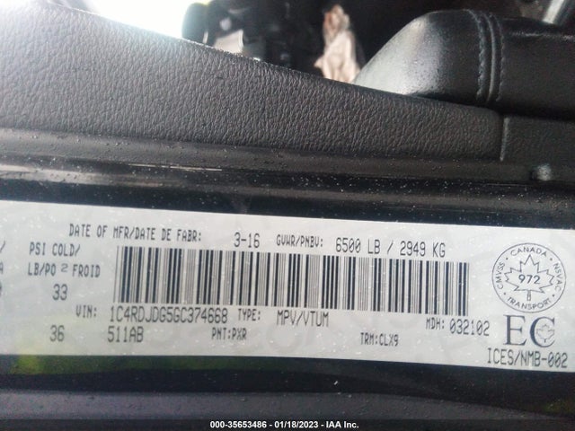 2016 Dodge Durango, VIN: 1C4RDJDG5GC374668