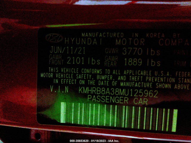 35653620 :رقم المزاد ، KMHRB8A38MU125962 vin ، 2021 Hyundai Venue Se مزاد بيع