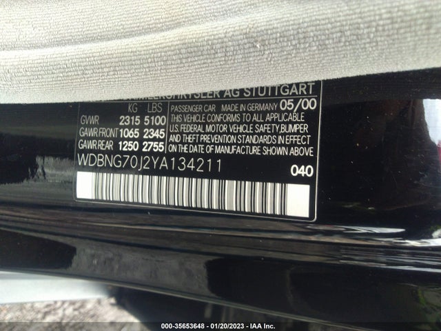 2000 MERCEDES-BENZ S CLASS VIN: WDBNG70J2YA134211