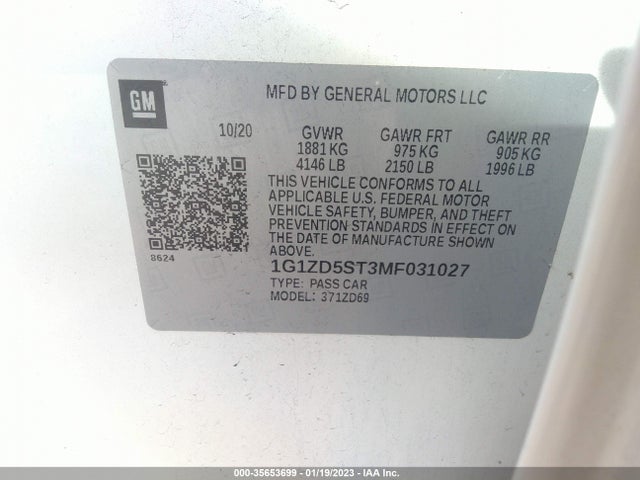 Chevrolet MALIBU LT 2021 1G1ZD5ST3MF031027 Image 9