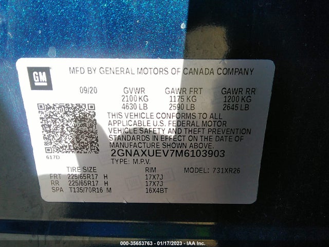 Chevrolet EQUINOX LT 2021 2GNAXUEV7M6103903 Image 9