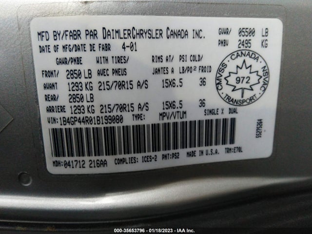 Dodge Grand Caravan Sport 2001 1B4GP44R01B199080 Image 10