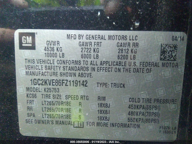 2015 Chevrolet Silverado 2500, VIN: 1GC2KVE86FZ119142