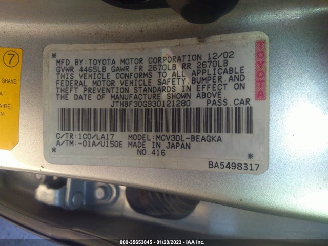 Lexus ES 300 2003 JTHBF30G930121280 Image 10