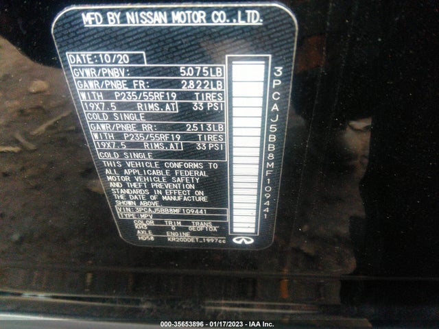 2021 Infiniti QX50, VIN: 3PCAJ5BB8MF109441