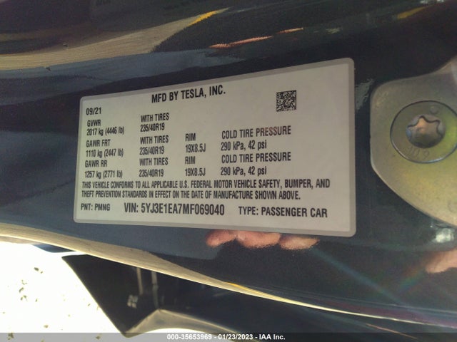 Tesla Model 3 Standard Range Plus 2021 5YJ3E1EA7MF069040 Image 10