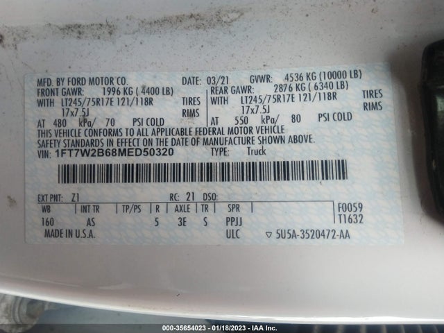 2021 Ford F-250, VIN: 1FT7W2B68MED50320