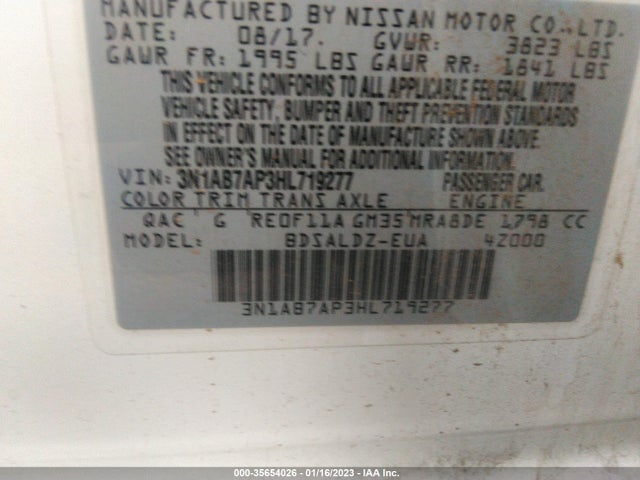 2017 NISSAN SENTRA SV VIN: 3N1AB7AP3HL719277