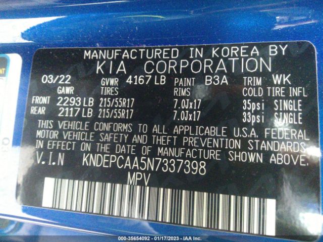KNDEPCAA5N7337398 KIA Seltos Lx