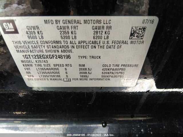 2016 GMC Sierra 2500HD, VIN: 1GT12SEGXGF248196