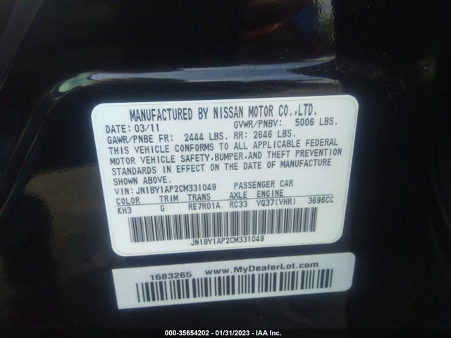 2012 INFINITI M37 VIN: JN1BY1AP2CM331049