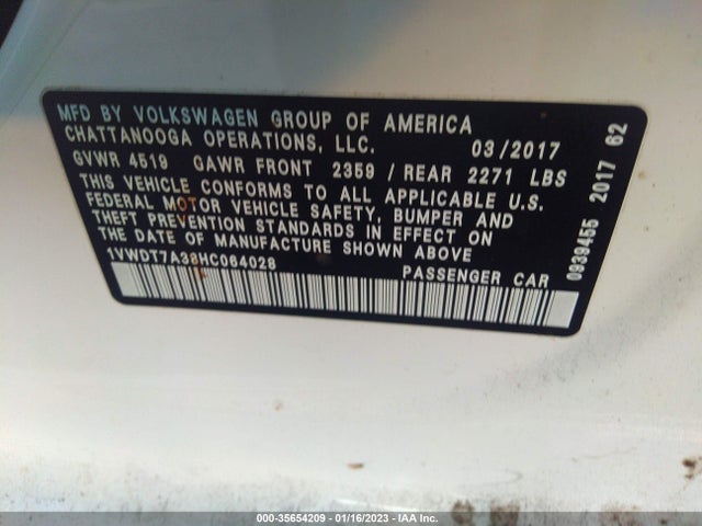 1VWDT7A38HC064028 Volkswagen Passat R-line W/comfort Pkg