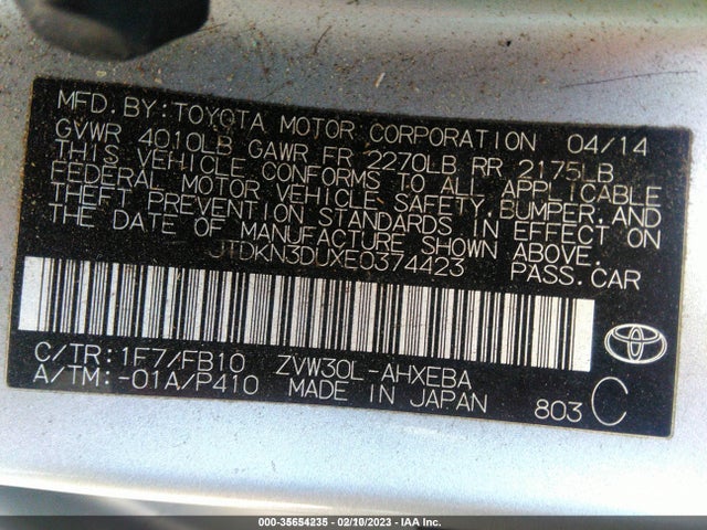 Toyota Prius Four/five/three/one/two 2014 JTDKN3DUXE0374423 Image 10