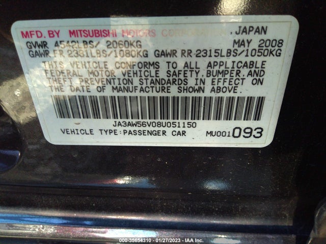 JA3AW56V08U051150 Mitsubishi Lancer Evolution Mr