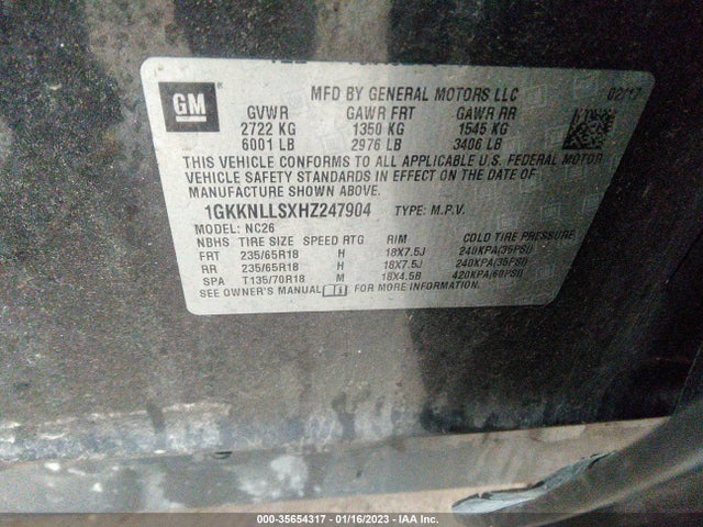 GMC ACADIA SLE 2017 1GKKNLLSXHZ247904 Image 9