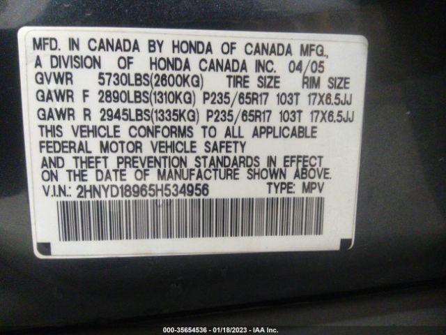 2HNYD18965H534956 Acura Mdx Touring