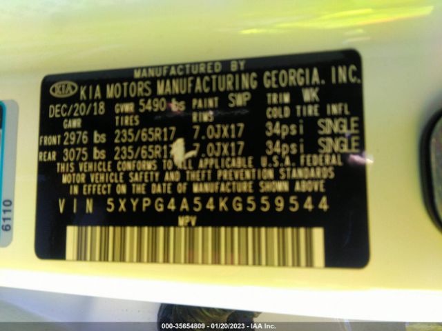 5XYPG4A54KG559544 KIA Sorento Lx V6
