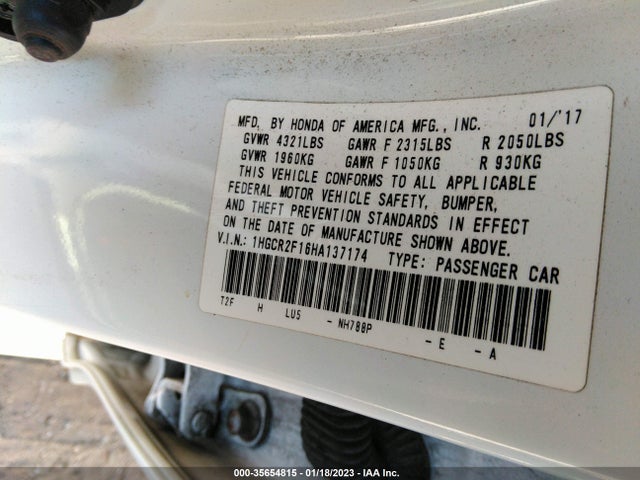 2017 Honda Accord, VIN: 1HGCR2F16HA137174