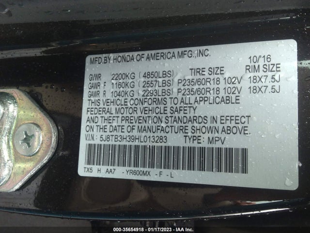 2017 Acura RDX, VIN: 5J8TB3H39HL013283