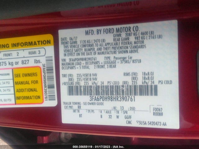 2017 Ford Fusion, VIN: 3FA6P0H98HR390761