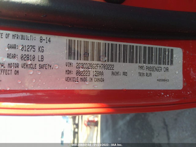 2015 DODGE CHALLENGER SXT PLUS VIN: 2C3CDZBG2FH703222