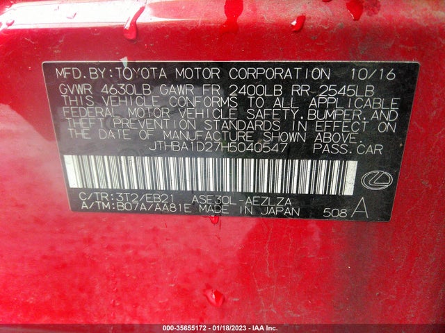 Lexus Is Is Turbo 2017 JTHBA1D27H5040547 Image 11