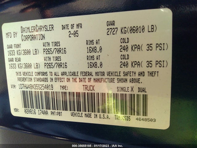 Dodge DAKOTA SLT 2005 1D7HW48N35S254019 Image 10