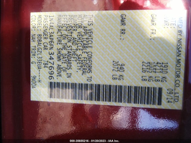 Nissan Altima 2.5 S 2015 1N4AL3AP6FN347696 Image 9