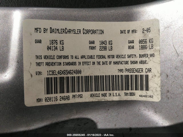 Chrysler SEBRING SDN 2005 1C3EL46X65N624800 Image 9