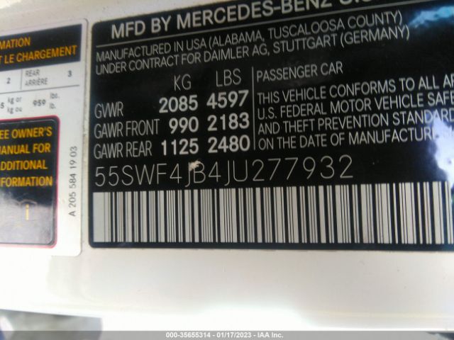 55SWF4JB4JU277932 Mercedes-Benz C-class C 300