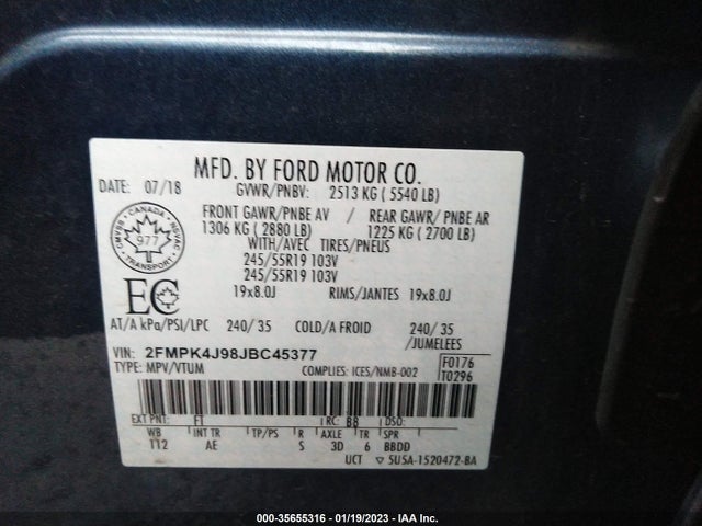 2018 Ford Edge, VIN: 2FMPK4J98JBC45377