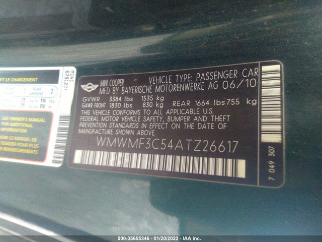 WMWMF3C54ATZ26617 Mini COOPER HARDTOP
