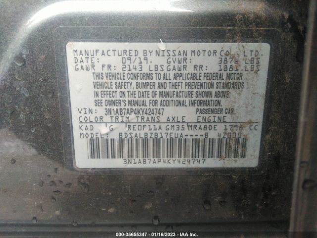 3N1AB7AP4KY424747 Nissan SENTRA S