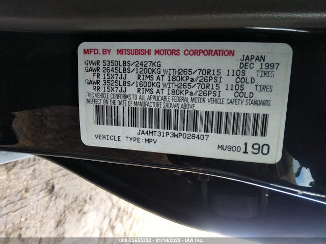 JA4MT31P3WP028407 Mitsubishi Montero Sport Ls