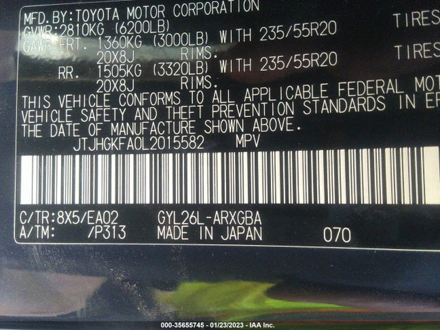 2020 Lexus RX, VIN: JTJHGKFA0L2015582