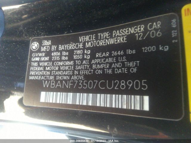 WBANF73507CU28905 BMW 5 Series 530xi