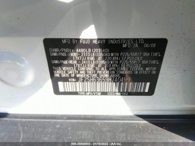 JF2SH63659H740499 Subaru Forester X W/premium Pkg
