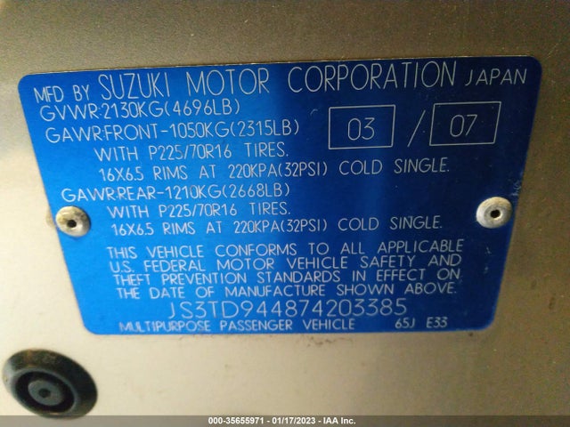 JS3TD944874203385 Suzuki Grand Vitara Xsport