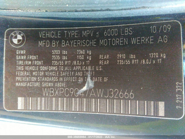 BMW X3 2010 WBXPC9C47AWJ32666 Image 10