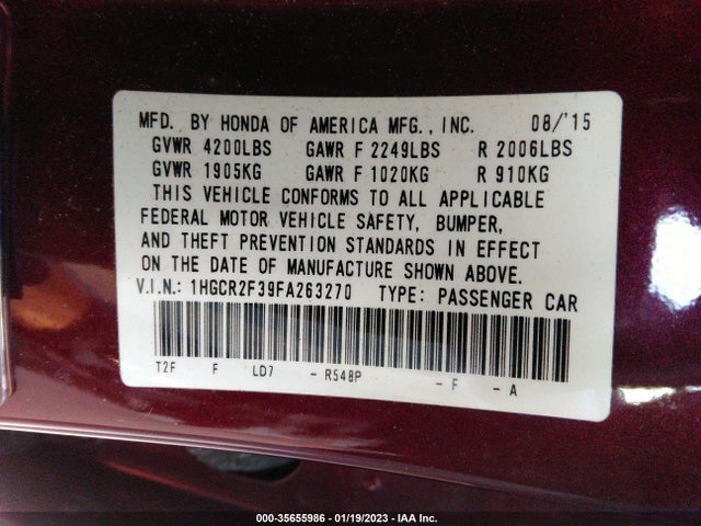 2015 Honda Accord, VIN: 1HGCR2F39FA263270