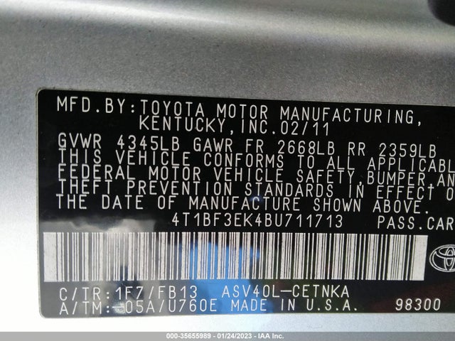 2011 TOYOTA CAMRY VIN: 4T1BF3EK4BU711713