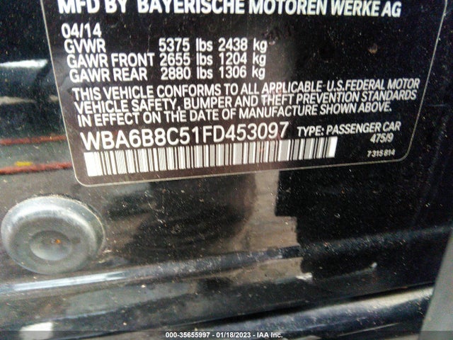 BMW 6 Series 640i Xdrive 2015 WBA6B8C51FD453097 Image 9