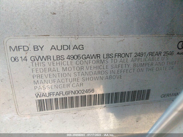 2015 Audi A4, VIN: WAUFFAFL6FN002456