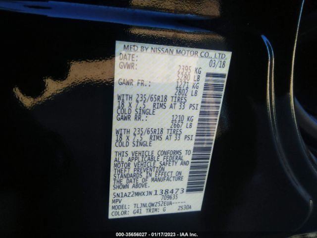 5N1AZ2MHXJN138473 Nissan MURANO SV