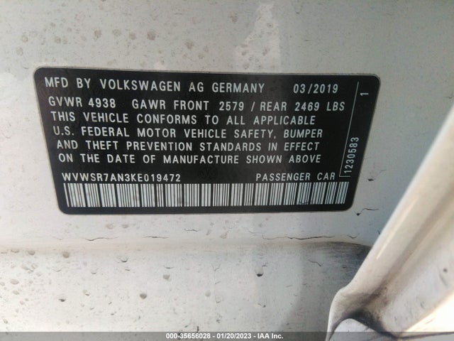 2019 Volkswagen Arteon, VIN: WVWSR7AN3KE019472