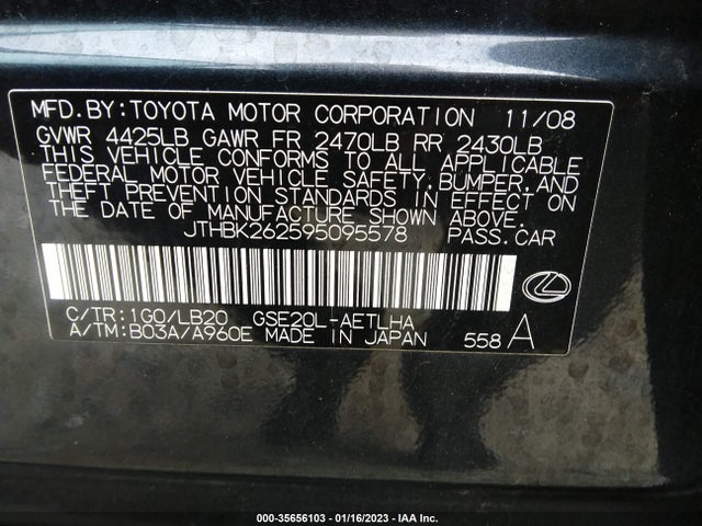Lexus IS 250 2009 JTHBK262595095578 Image 10