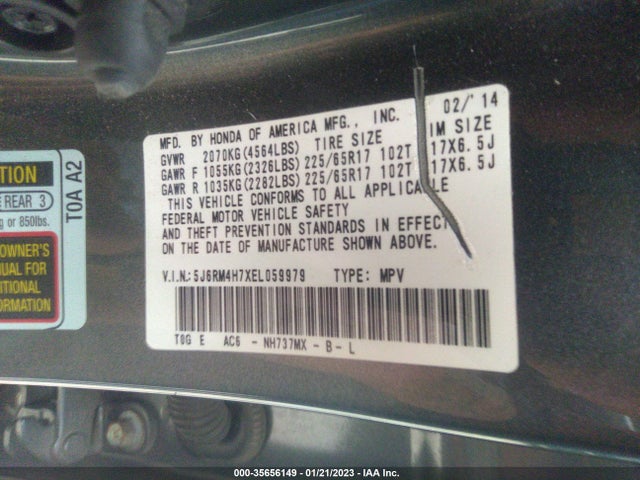 Honda Cr-v Ex-l 2014 5J6RM4H7XEL059979 Image 9
